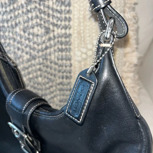 Y2K Vintage Coach Black Leather Hobo Bag RARE - Picture 3 of 5